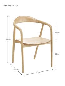 Krzesło z podłokietnikami z drewna Angelina, Drewno jesionowe lakierowane z certyfikatem FSC, sklejka lakierowana z certyfikatem FSC, Jasne drewno jesionowe, S 57 x W 80 cm