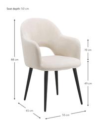 Sedia con braccioli Rachel, Rivestimento: velluto (rivestimento in , Gambe: metallo verniciato a polv, Velluto bianco crema, Larg. 55 x Prof. 65 cm