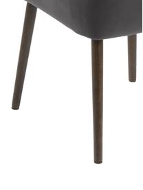Fluwelen armstoel Nora met houten poten, Bekleding: polyester fluweel Met 25., Poten: eikenhout, gebeitst, Fluweel donkergrijs, donker eikenhout, B 58 x D 58 cm