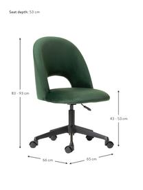 Fluwelen bureaustoel Rachel, in hoogte verstelbaar, Bekleding: fluweel (hoogwaardig poly, Poten: gepoedercoat metaal, Fluweel donkergroen, B 65 x D 66 cm