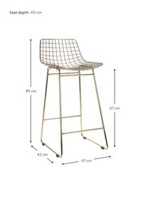 Barová židle z kovu Wire, 2 ks, Kov s práškovým nástřikem, Zlatá, Š 47 cm, V 89 cm