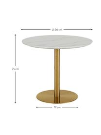 Table ronde aspect marbre Karla, Ø 90 cm, Blanc, marbré, couleur dorée, Ø 90 x haut. 75 cm