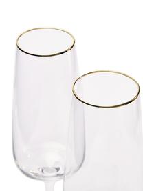 Mondgeblazen champagneglazen Ellery met goudkleurige rand, 4 stuks, Glas, Transparant met goudkleurige rand, Ø 7 x H 23 cm