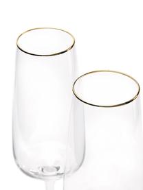 Kieliszek do szampana ze szkła dmuchanego Ellery, 4 szt., Szkło, Transparentny  Krawędź: złoty, Ø 7 x W 23 cm