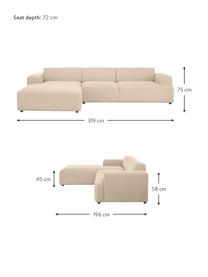 Ecksofa Melva (4-Sitzer), Bezug: 100% Polyester Der hochwe, Gestell: Massives Kiefernholz, FSC, Füße: Kunststoff, Webstoff Dunkelbeige, B 319 x T 196 cm, Eckteil links