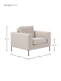 Sofa fauteuil Cucita in beige met metalen poten, Bekleding: geweven stof (100% polyes, Frame: massief grenenhout, FSC-g, Poten: gelakt metaal, Geweven stof beige, zwart, B 98 x D 94 cm