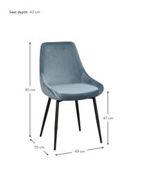 Fluwelen gestoffeerde stoelen Sierra in blauw, 2 stuks, Bekleding: polyester fluweel Met 100, Poten: gelakt metaal, Fluweel blauw, B 49 x D 55 cm