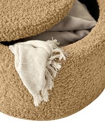 Puf grande de borreguillo Alida, con espacio de almacenamiento, Tapizado: 100% poliéster Alta resis, Estructura: madera contrachapada, met, Borreguillo marrón, Ø 70 x Al 42 cm