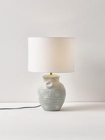 Grote tafellamp Tiva met keramische voet, Lampenkap: textiel (100% polyester), Lampvoet: keramiek, Wit, grijs, Ø 35 x H 55 cm