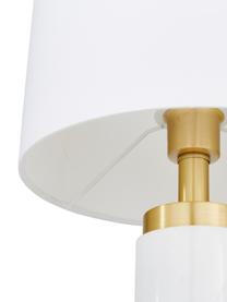 Glam-Tischlampe Miranda mit Marmorfuß, Lampenschirm: Textil, Lampenfuß: Marmor, Messing, gebürste, Messingfarben, Weiß marmoriert, Ø 28 x H 48 cm