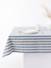 Gestreifte Tischdecke Alodie, 85 % Baumwolle, 15 % Leinen, Blau, Weiß, B 140 x H 250 cm