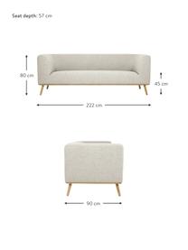 Sofa z nogami z drewna dębowego Archie (3-osobowa), Tapicerka: 100% wełna, Tapicerka: pianka na zawieszeniu spr, Stelaż: drewno sosnowe z certyfik, Nogi: lite drewno dębowe z cert, Beżowa tkanina, S 222 x G 90 cm