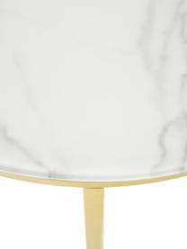 Mesa auxiliar redonda Antigua, tablero de vidrio en aspecto mármol, Tablero: vidrio estampado con aspe, Estructura: metal, latón, Aspecto mármol blanco, dorado, Ø 45 x Al 50 cm