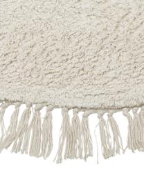 Tappeto rotondo in cotone taftato a mano con frange Daya, Bianco crema, Ø 120 cm (taglia S)