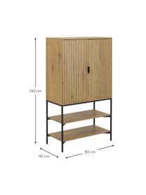 Rangement en bois façade nervurée Jaipur, Bois, noir, larg. 80 x haut. 140 cm