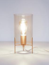 Tafellamp Laurel van gekleurd glas, Lampenkap: glas, Lampvoet: geborsteld metaal, Lampenkap: amberkleurig. Lampvoet: messingkleurig. Snoer: transparant, Ø 14 x H 28 cm