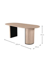 Ovaler Esstisch Bianca mit Eichenholzfunier, 200 x 90 cm, Tischplatte: Mitteldichte Holzfaserpla, Beine: Trompetenbaumholz, gebürs, Eichenholz, hell lackiert, B 200 x T 90 cm