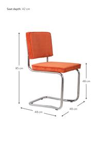 Chaise cantilever en velours côtelé Kink, Velours côtelé orange, couleur chrome, larg. 48 x prof. 48 cm