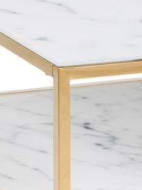 Couchtisch Alisma mit Glasplatte, Tischplatte: Glas, matt bedruckt, Gestell: Stahl, vermessingt, Weiß, marmoriert, Goldfarben, B 90 x T 60 cm