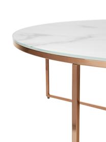 Tavolino rotondo XL da salotto con piano in vetro effetto marmo Antigua, Struttura: acciaio ottonato, Bianco marmorizzato, rosa, Ø 100 x Alt. 35 cm