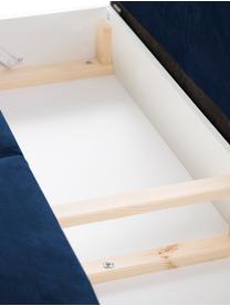 Divano letto 3 posti in velluto blu scuro con contenitore Lola, Rivestimento: velluto 100% poliestere (, Struttura: Pino massiccio, truciolat, Velluto blu scuro, marrone scuro, Larg. 245 x Alt. 95 cm