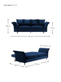 Sofa rozkładana z aksamitu z funkcją przechowywania Lola (3-osobowa), Nogi: drewno, Ciemnoniebieski aksamit, ciemny brązowy, S 245 x G 95 cm