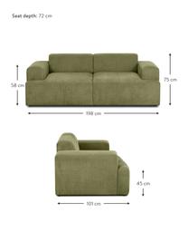 Corduroy bank Melva (2-zits), Bekleding: corduroy (92% polyester, , Frame: massief grenenhout, FSC-g, Poten: kunststof, Corduroy groen, B 198 x H 101 cm