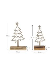Decoratieve boompjes Murmansk, 2 stuks, Mangohout, vernikkeld aluminium, Licht hout, zilverkleurig, Set met verschillende formaten