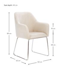Sedia con braccioli in velluto Isla, Rivestimento: velluto (poliestere) Con , Gambe: metallo rivestito, Velluto bianco crema, argentato, Larg. 60 x Prof. 62 cm