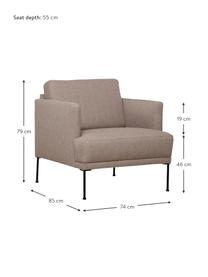 Fauteuil avec pieds en métal Fluente, Tissu taupe, larg. 74 x haut. 85 cm