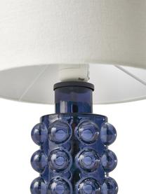 Kleine Nachttischlampe Olyve mit Glasfuss in Blau, Lampenschirm: 60 % Leinen, 40 % Baumwol, Weiss,Blau, Ø 23 x H 31 cm