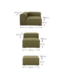 Canapé d'angle modulable 4 places avec pouf Lennon, Tissu vert, larg. 327 x prof. 207 cm
