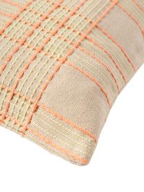 Karierte Baumwollkissenhülle Orla mit Stickereien, 100 % Baumwolle, Orange, B 45 x L 45 cm