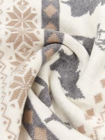 Federa arredo fatta a maglia con motivo natalizio David, 100% cotone, Crema, grigio, beige, Larg. 40 x Lung. 40 cm