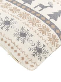 Gebreide kussenhoes David met een winters patroon, 100% katoen, Crèmekleurig, grijs, beige, B 40 x L 40 cm