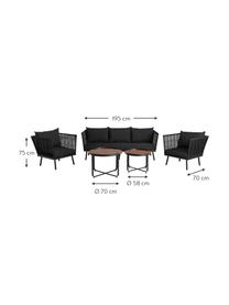 Tuin loungeset Vadstena in donkerbruin/zwart, 5-delig, Bekleding: polyester, Tafelblad: acaciahout, Zwart, Set met verschillende formaten