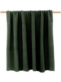 Coperta a maglia in cotone organico verde scuro Adalyn, 100% cotone organico, certificato GOTS, Verde scuro, Larg. 150 x Lung. 200 cm