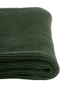 Coperta a maglia Adalyn, 100% cotone organico, certificato GOTS, Verde scuro, Larg. 150 x Lung. 200 cm