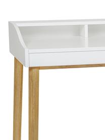 Schreibtisch Lindenhof mit kleiner Schublade, Beine: Eichenholz, lackiert, FSC, Weiß, Eichenholz, B 120 x T 60 cm