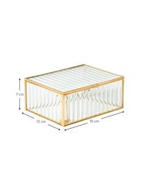 Aufbewahrungsbox Laurena mit Rillenrelief aus Glas, Rahmen: Metall, beschichtet, Transparent, Messingfarben, B 16 x H 7 cm