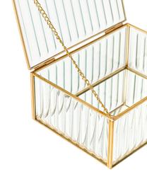 Aufbewahrungsbox Laurena mit Rillenrelief aus Glas, Rahmen: Metall, beschichtet, Transparent, Messingfarben, B 16 x H 7 cm