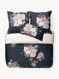 Baumwoll-Bettdeckenbezug Margot mit Blumen-Print in Dunkelblau, Webart: Baumwolle Fadendichte 210, Dunkelblau/Beige, B 200 x L 200 cm
