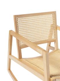 Fotel bujany z drewna jesionowego z rattanowym splotem Craig, Stelaż: lite drewno jesionowe, Drewno jesionowe, S 58 x W 78 cm