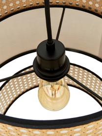 Lampada a sospensione in tessuto e intreccio viennese Vienna, Baldacchino: metallo verniciato a polv, Paralume: cotone misto, plastica, Marrone chiaro, nero, beige, Ø 40 x Alt. 40 cm