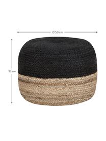 Pouf en jute artisanal Bono, Brun, noir, Ø 50 x haut. 36 cm