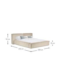 Cama tapizada en pana Lennon, con espacio de almacenamiento, Tapizado: pana (98% poliéster, 2% p, Estructura: madera de pino maciza con, Patas: madera con certificado FS, Pana beige, An 200 x L 200 cm