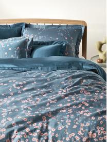 Funda nórdica de satén estampada Sakura, Azul, rosa, Cama 180/200 cm (260 x 240 cm)
