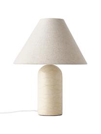 Tischlampe Gia mit Marmorfuß in Travertinoptik, Lampenschirm: 50 % Leinen, 50 % Polyest, Lampenfuß: Marmor, Beige, Travertin-Optik, Ø 30 x H 39 cm