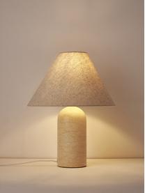 Tischlampe Gia mit Marmorfuß in Travertinoptik, Lampenschirm: 50 % Leinen, 50 % Polyest, Lampenfuß: Marmor, Beige, Travertin-Optik, Ø 30 x H 39 cm