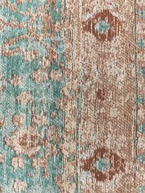 Vintage chenille vloerkleed Rimini in turquoise-bruin, handgeweven, Bovenzijde: 95% katoen, 5% polyester, Onderzijde: 100% katoen, Turquoise, taupe, bruin, B 80 x L 150 cm (maat XS)